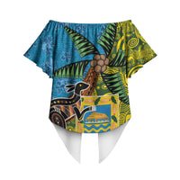 Tuvalu and Australia Together Off Shoulder Wrap Waist Top Tapa Pattern and Aboriginal mix Culture LT03 - Polynesian Pride