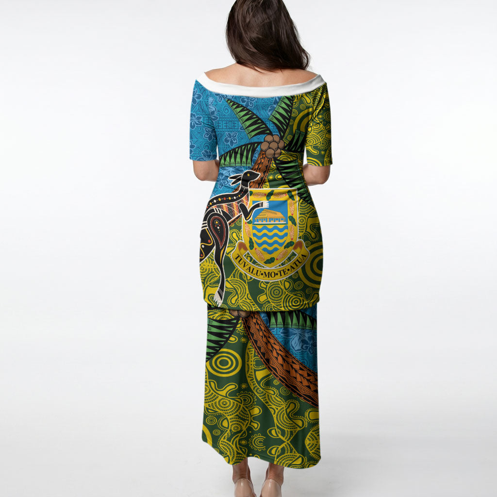 Tuvalu and Australia Together Puletasi Tapa Pattern and Aboriginal mix Culture LT03 - Polynesian Pride