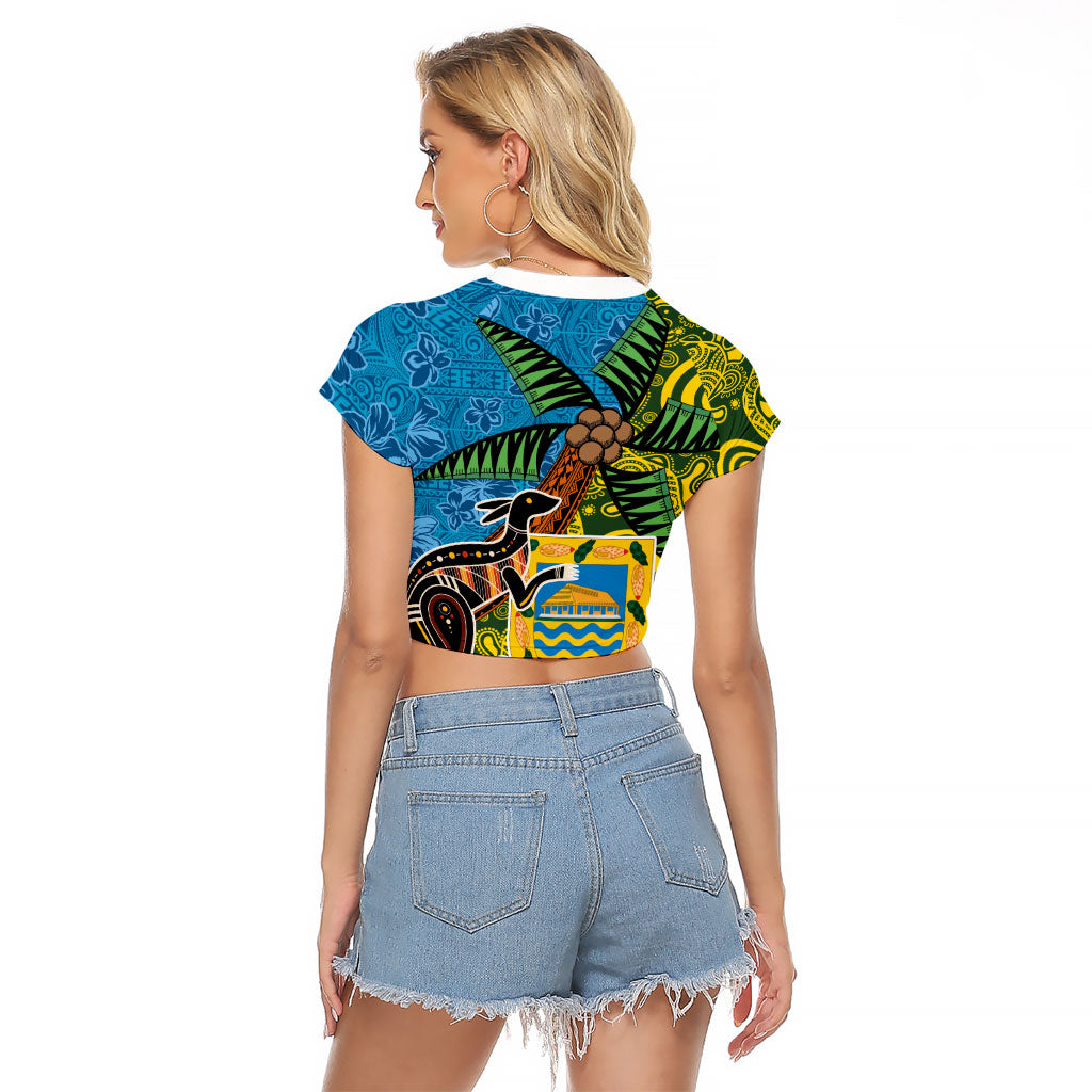 Tuvalu and Australia Together Raglan Cropped T Shirt Tapa Pattern and Aboriginal mix Culture LT03 - Polynesian Pride