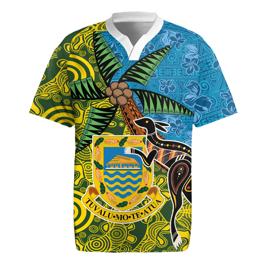 Tuvalu and Australia Together Rugby Jersey Tapa Pattern and Aboriginal mix Culture LT03 Multicolor - Polynesian Pride