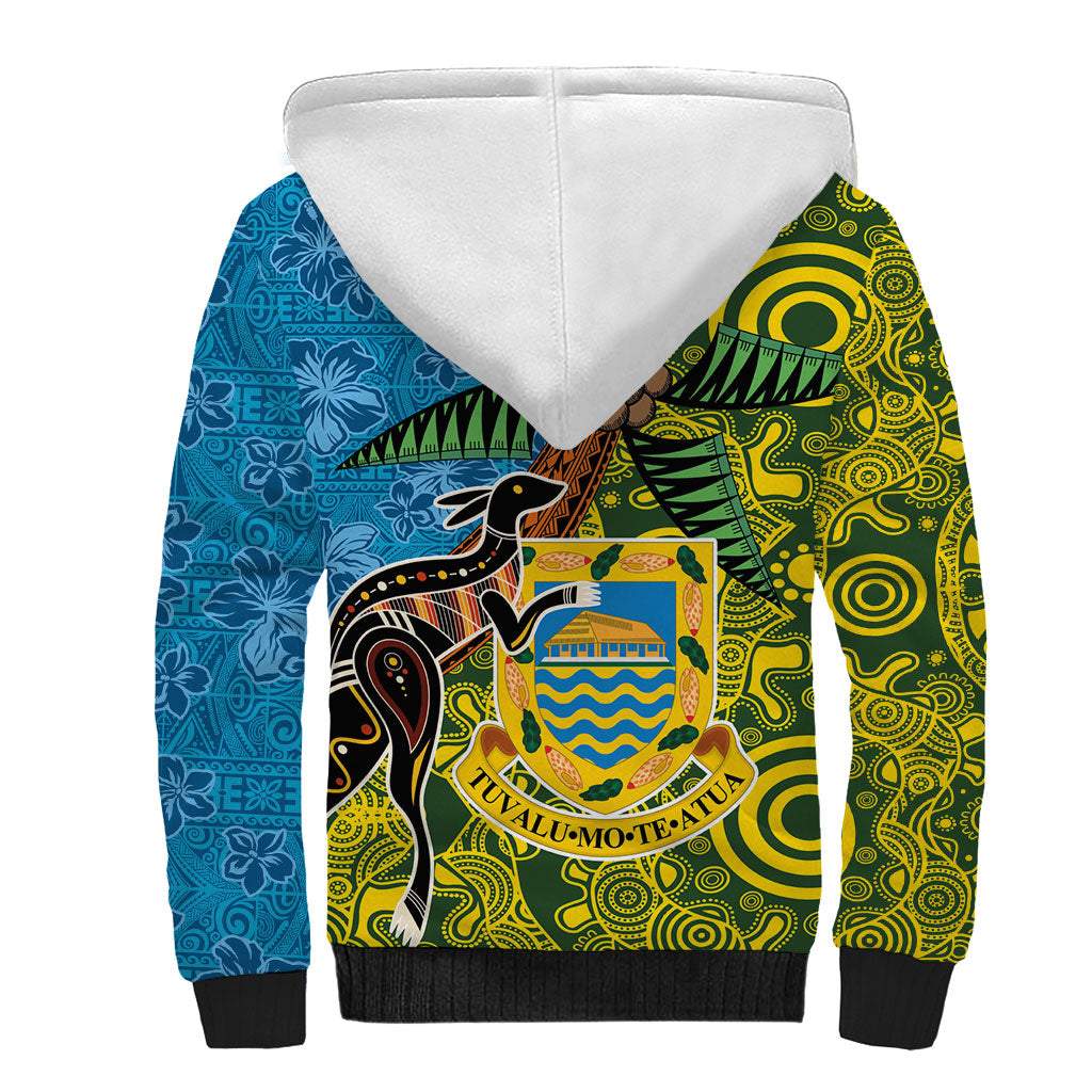 Tuvalu and Australia Together Sherpa Hoodie Tapa Pattern and Aboriginal mix Culture LT03 - Polynesian Pride