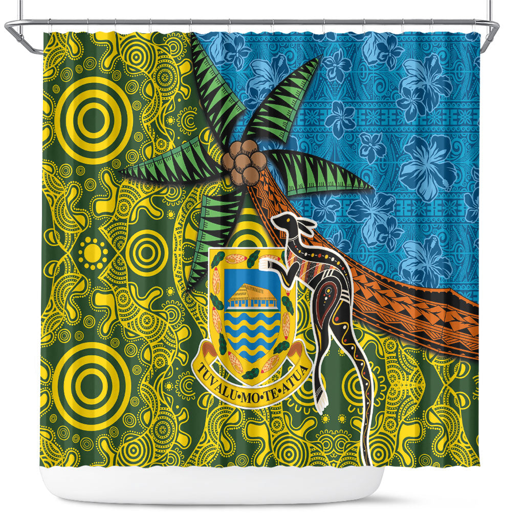 Tuvalu and Australia Together Shower Curtain Tapa Pattern and Aboriginal mix Culture LT03 Multicolor - Polynesian Pride
