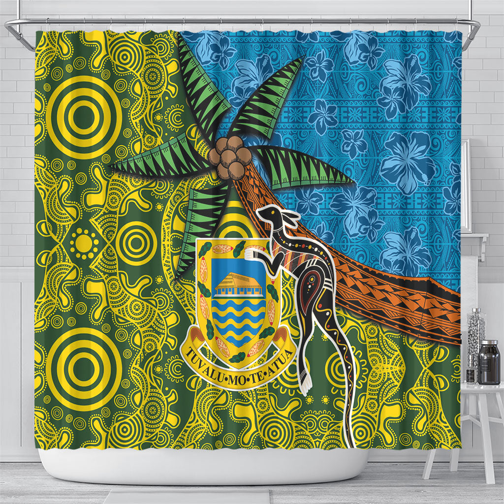 Tuvalu and Australia Together Shower Curtain Tapa Pattern and Aboriginal mix Culture LT03 - Polynesian Pride