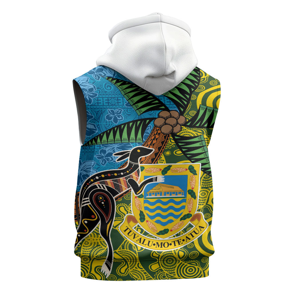 Tuvalu and Australia Together Sleeveless Zip Hoodie Tapa Pattern and Aboriginal mix Culture LT03 - Polynesian Pride