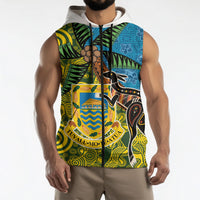 Tuvalu and Australia Together Sleeveless Zip Hoodie Tapa Pattern and Aboriginal mix Culture LT03 - Polynesian Pride