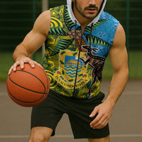 Tuvalu and Australia Together Sleeveless Zip Hoodie Tapa Pattern and Aboriginal mix Culture LT03 - Polynesian Pride