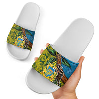 Tuvalu and Australia Together Slide Sandals Tapa Pattern and Aboriginal mix Culture LT03 - Polynesian Pride
