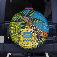 Tuvalu and Australia Together Spare Tire Cover Tapa Pattern and Aboriginal mix Culture LT03 No hole Multicolor - Polynesian Pride