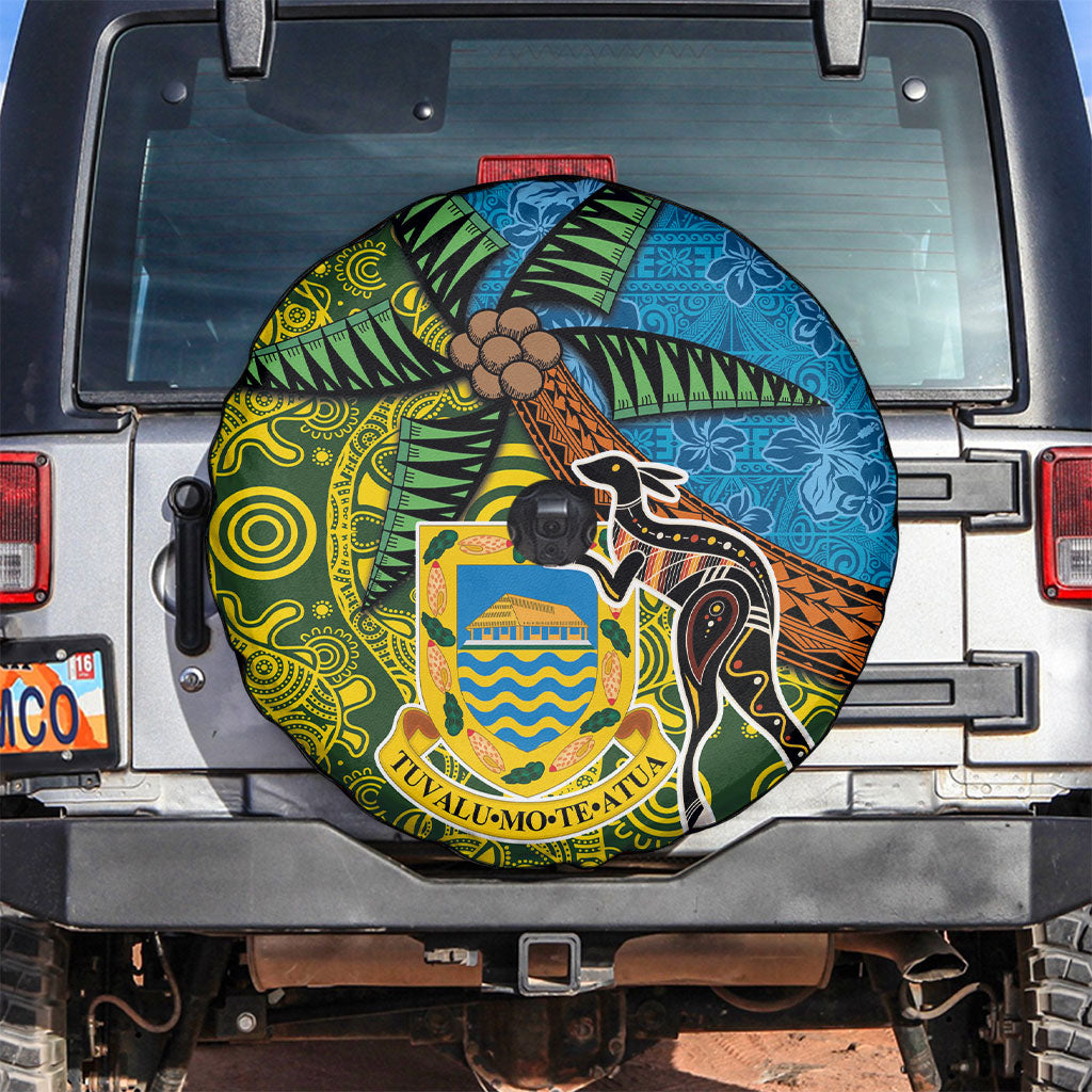 Tuvalu and Australia Together Spare Tire Cover Tapa Pattern and Aboriginal mix Culture LT03 Multicolor - Polynesian Pride