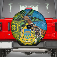Tuvalu and Australia Together Spare Tire Cover Tapa Pattern and Aboriginal mix Culture LT03 - Polynesian Pride