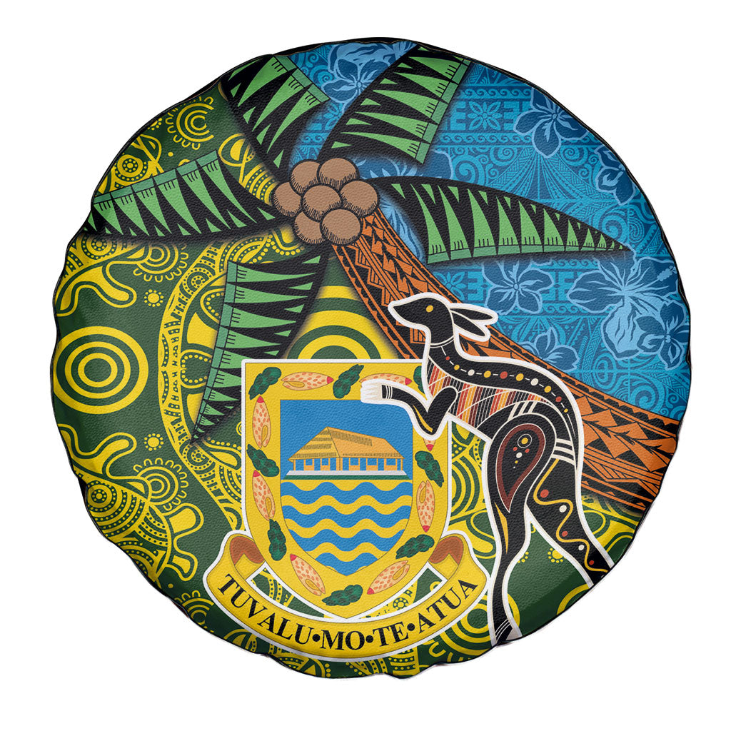 Tuvalu and Australia Together Spare Tire Cover Tapa Pattern and Aboriginal mix Culture LT03 - Polynesian Pride