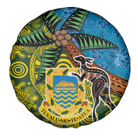 Tuvalu and Australia Together Spare Tire Cover Tapa Pattern and Aboriginal mix Culture LT03 - Polynesian Pride
