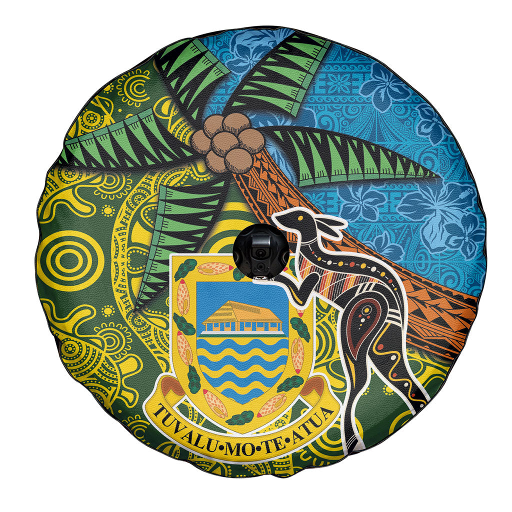 Tuvalu and Australia Together Spare Tire Cover Tapa Pattern and Aboriginal mix Culture LT03 - Polynesian Pride