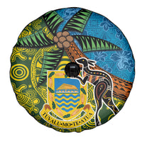 Tuvalu and Australia Together Spare Tire Cover Tapa Pattern and Aboriginal mix Culture LT03 - Polynesian Pride