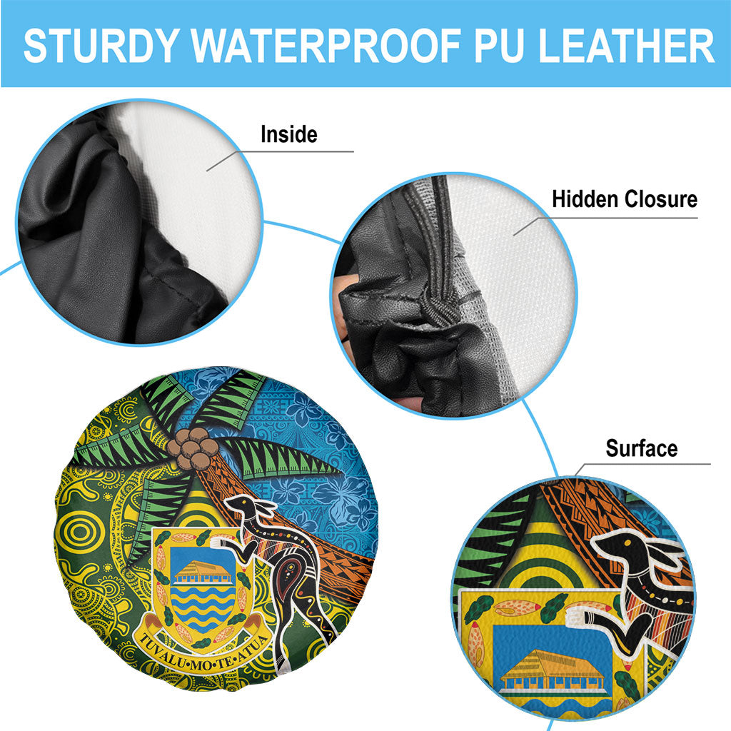 Tuvalu and Australia Together Spare Tire Cover Tapa Pattern and Aboriginal mix Culture LT03 - Polynesian Pride