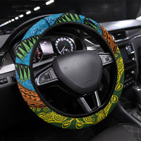 Tuvalu and Australia Together Steering Wheel Cover Tapa Pattern and Aboriginal mix Culture LT03 Universal Fit Multicolor - Polynesian Pride