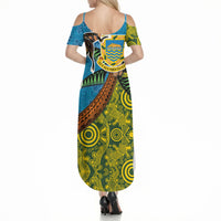Tuvalu and Australia Together Summer Maxi Dress Tapa Pattern and Aboriginal mix Culture LT03 - Polynesian Pride