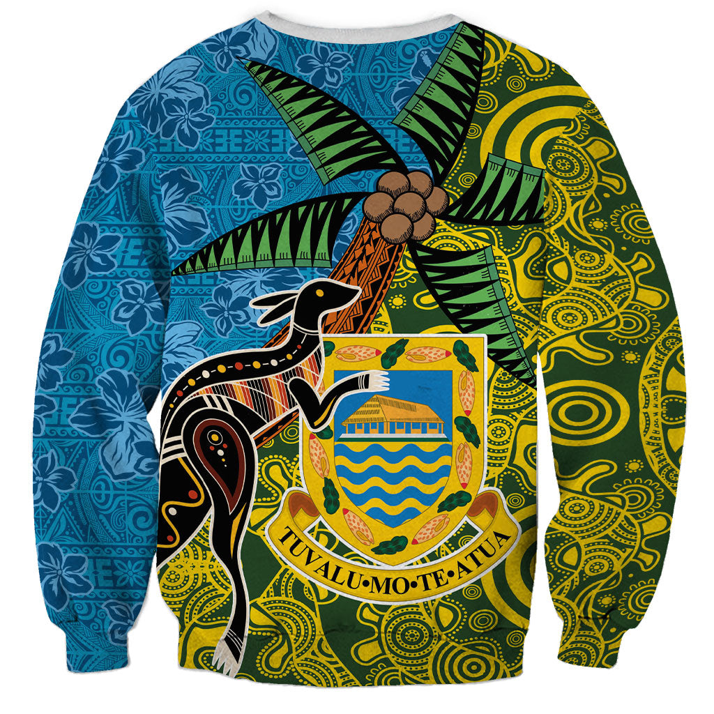 Tuvalu and Australia Together Sweatshirt Tapa Pattern and Aboriginal mix Culture LT03 - Polynesian Pride