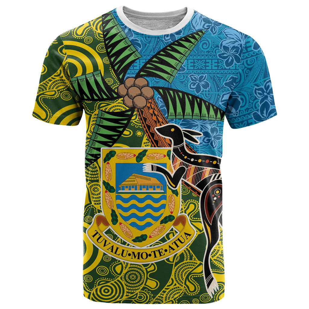Tuvalu and Australia Together T Shirt Tapa Pattern and Aboriginal mix Culture LT03 Multicolor - Polynesian Pride