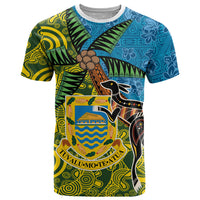 Tuvalu and Australia Together T Shirt Tapa Pattern and Aboriginal mix Culture LT03 Multicolor - Polynesian Pride