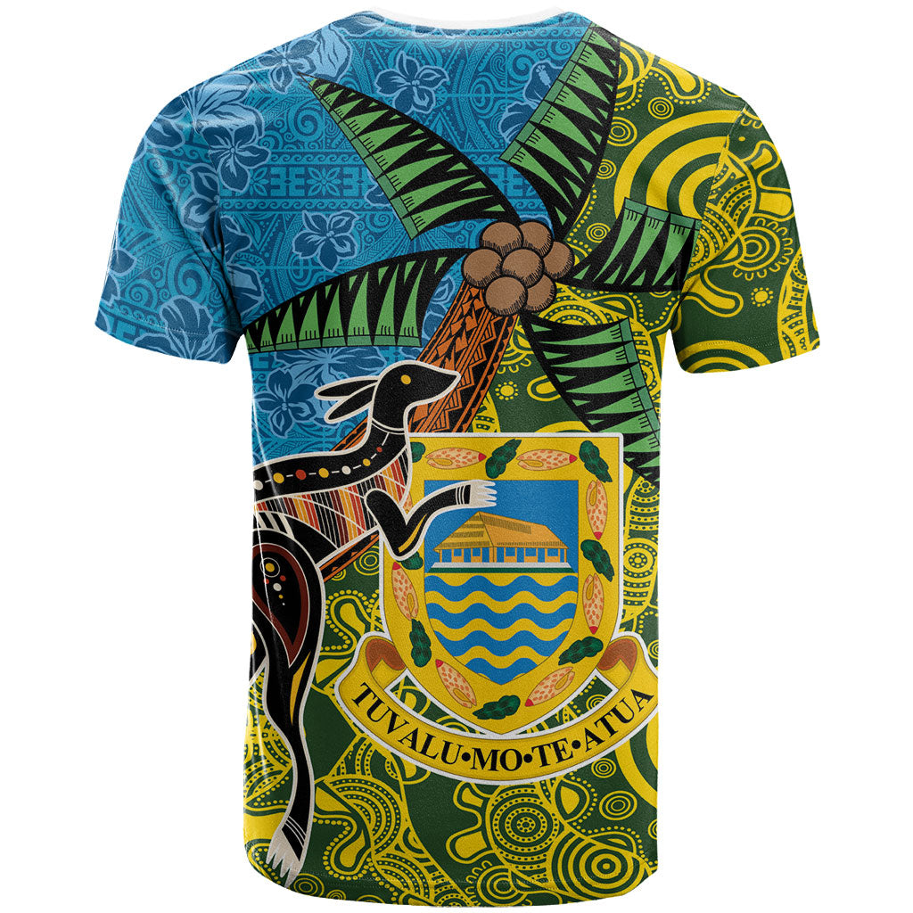 Tuvalu and Australia Together T Shirt Tapa Pattern and Aboriginal mix Culture LT03 - Polynesian Pride