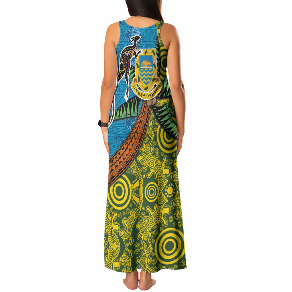 Tuvalu and Australia Together Tank Maxi Dress Tapa Pattern and Aboriginal mix Culture LT03 - Polynesian Pride