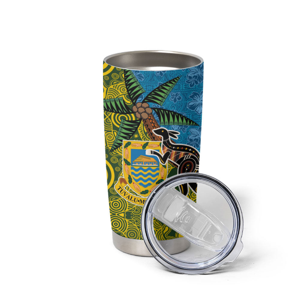 Tuvalu and Australia Together Tumbler Cup Tapa Pattern and Aboriginal mix Culture LT03 - Polynesian Pride