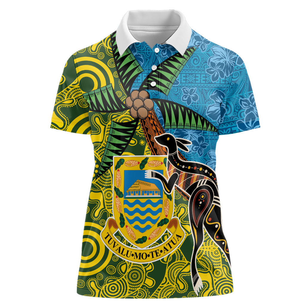 Tuvalu and Australia Together Women Polo Shirt Tapa Pattern and Aboriginal mix Culture LT03 Female Multicolor - Polynesian Pride
