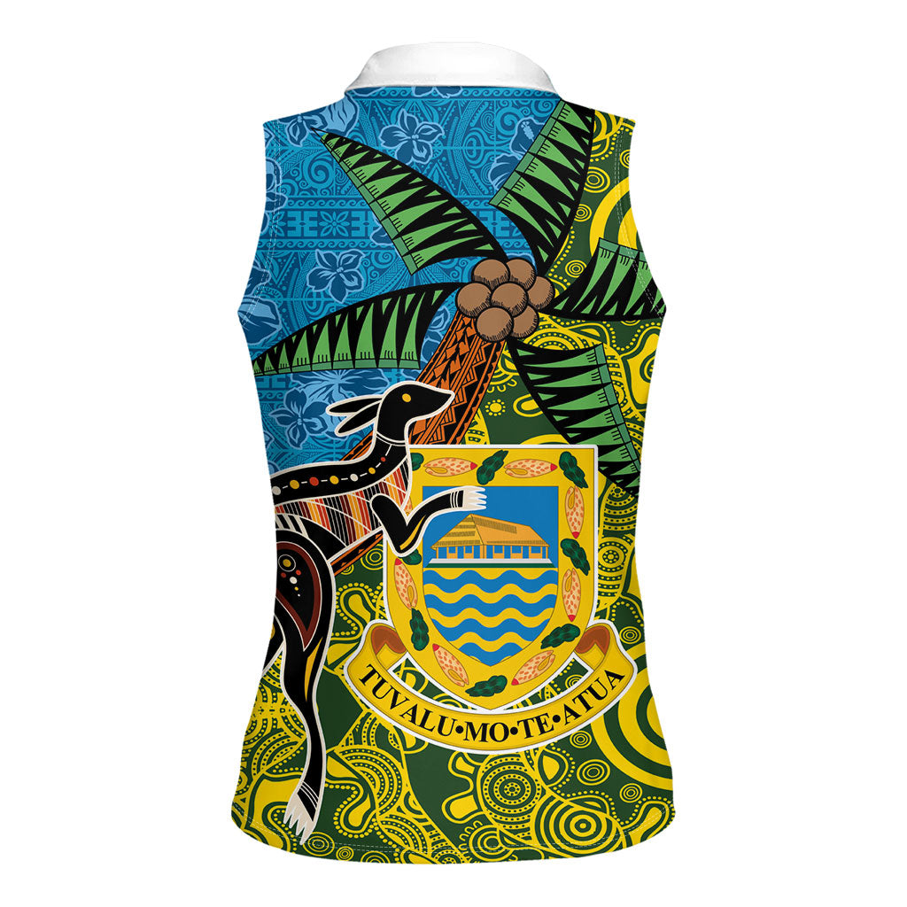 Tuvalu and Australia Together Women Sleeveless Polo Shirt Tapa Pattern and Aboriginal mix Culture LT03 - Polynesian Pride