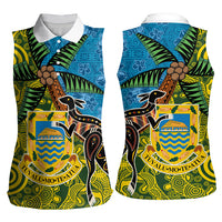 Tuvalu and Australia Together Women Sleeveless Polo Shirt Tapa Pattern and Aboriginal mix Culture LT03 - Polynesian Pride