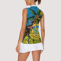 Tuvalu and Australia Together Women Sleeveless Polo Shirt Tapa Pattern and Aboriginal mix Culture LT03 - Polynesian Pride