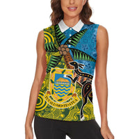 Tuvalu and Australia Together Women Sleeveless Polo Shirt Tapa Pattern and Aboriginal mix Culture LT03 - Polynesian Pride