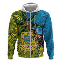 Tuvalu and Australia Together Zip Hoodie Tapa Pattern and Aboriginal mix Culture LT03 Zip Hoodie Multicolor - Polynesian Pride