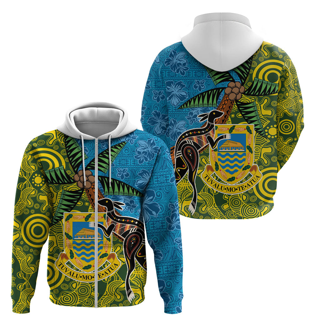 Tuvalu and Australia Together Zip Hoodie Tapa Pattern and Aboriginal mix Culture LT03 - Polynesian Pride
