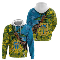 Tuvalu and Australia Together Zip Hoodie Tapa Pattern and Aboriginal mix Culture LT03 - Polynesian Pride