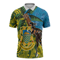Tuvalu and Australia Together Zipper Polo Shirt Tapa Pattern and Aboriginal mix Culture LT03 Multicolor - Polynesian Pride