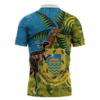 Tuvalu and Australia Together Zipper Polo Shirt Tapa Pattern and Aboriginal mix Culture LT03 - Polynesian Pride