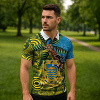 Tuvalu and Australia Together Zipper Polo Shirt Tapa Pattern and Aboriginal mix Culture LT03 - Polynesian Pride