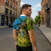 Tuvalu and Australia Together Zipper Polo Shirt Tapa Pattern and Aboriginal mix Culture LT03 - Polynesian Pride