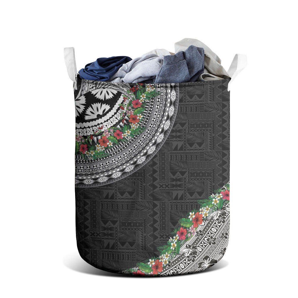 Fiji Hibiscus Laundry Basket Tapa Masi Motifs with Tropical Plants LT03 - Polynesian Pride