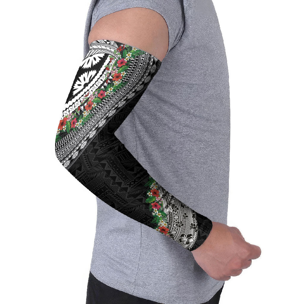 Fiji Hibiscus Arm Sleeves Tapa Masi Motifs with Tropical Plants LT03 - Polynesian Pride