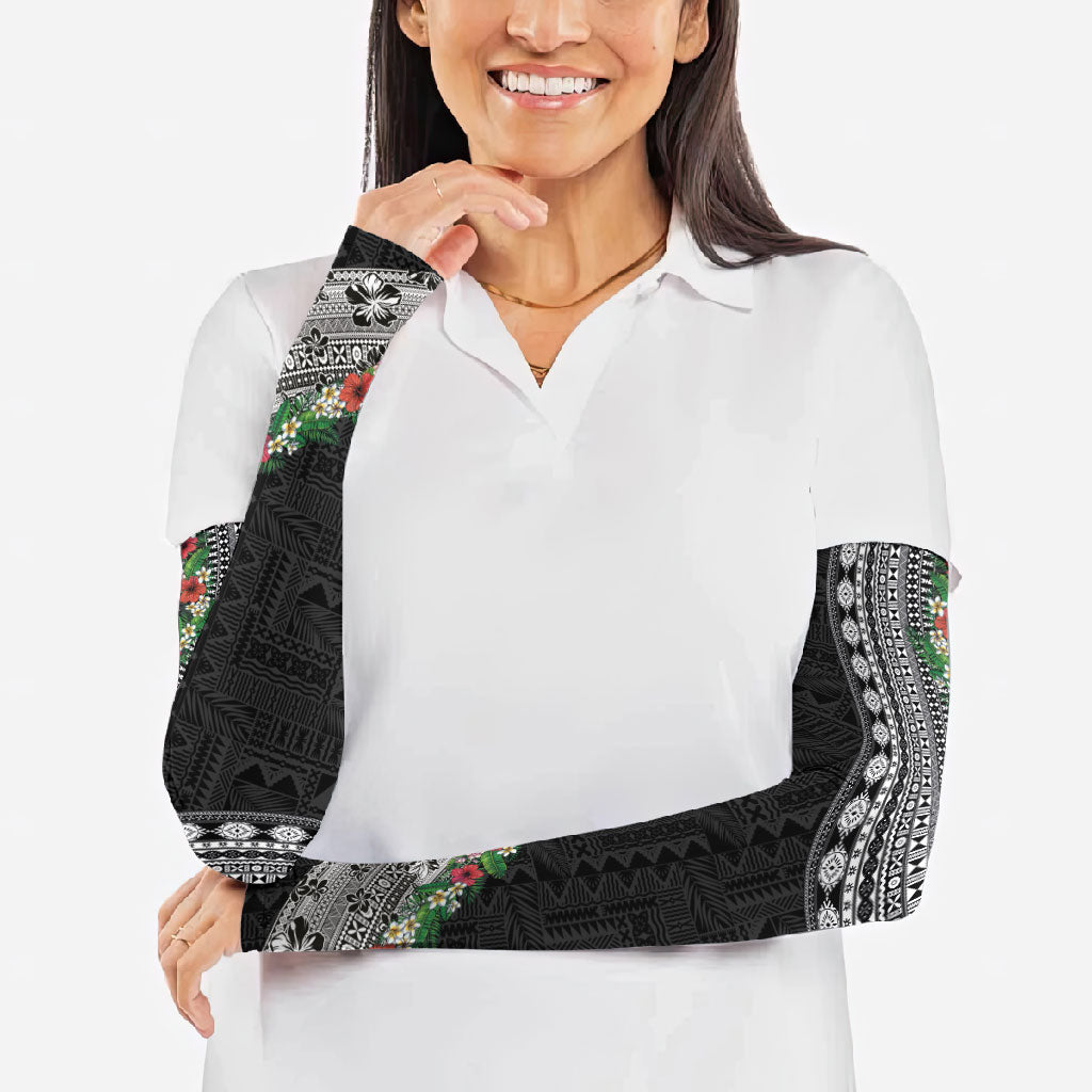 Fiji Hibiscus Arm Sleeves Tapa Masi Motifs with Tropical Plants LT03 - Polynesian Pride