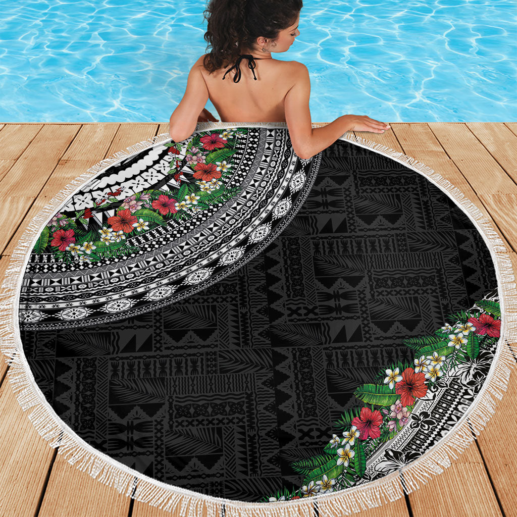 Fiji Hibiscus Beach Blanket Tapa Masi Motifs with Tropical Plants LT03 - Polynesian Pride