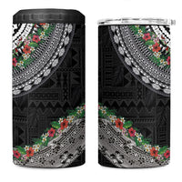 Fiji Hibiscus 4 in 1 Can Cooler Tumbler Tapa Masi Motifs with Tropical Plants LT03 One Size: 16 oz Black - Polynesian Pride