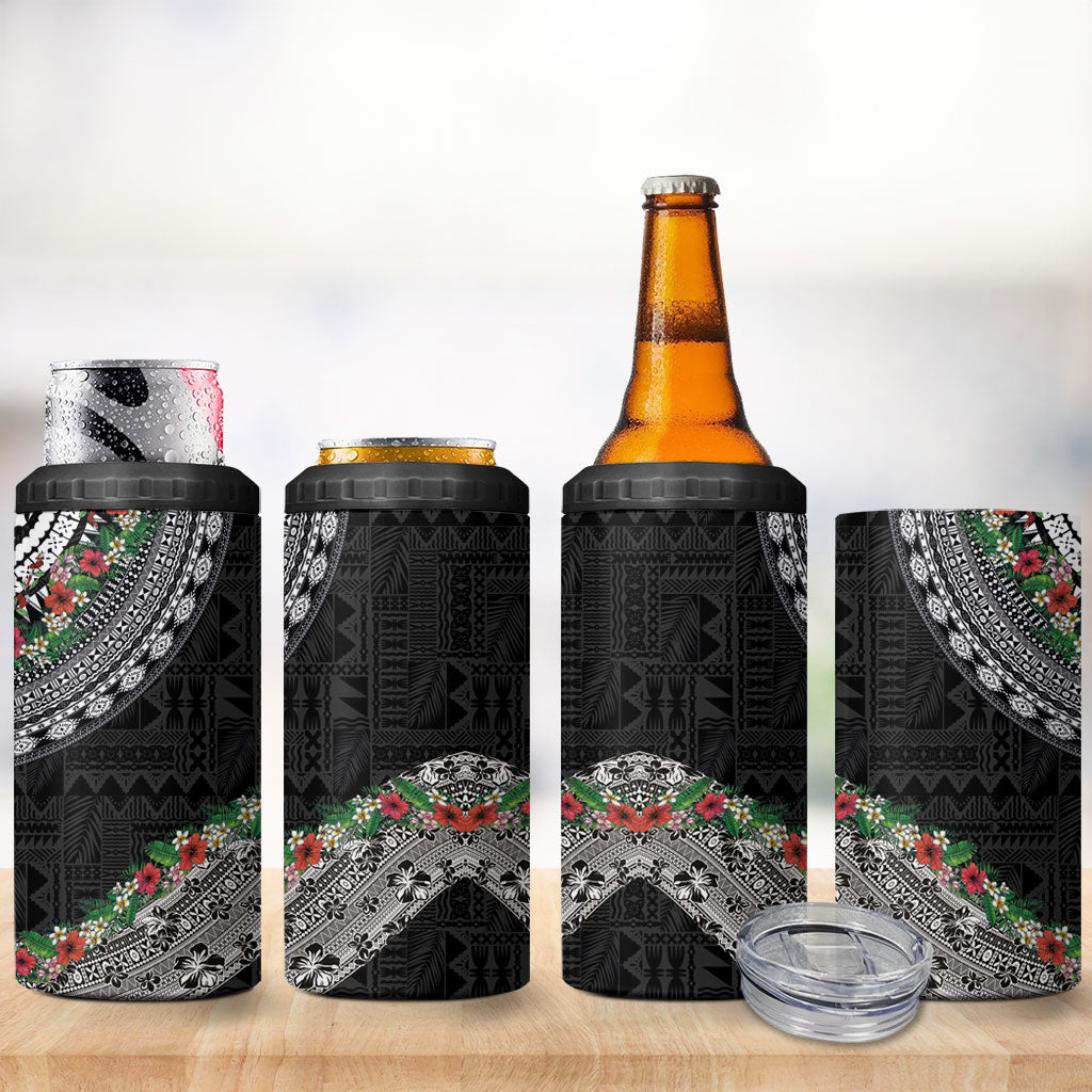 Fiji Hibiscus 4 in 1 Can Cooler Tumbler Tapa Masi Motifs with Tropical Plants LT03 - Polynesian Pride