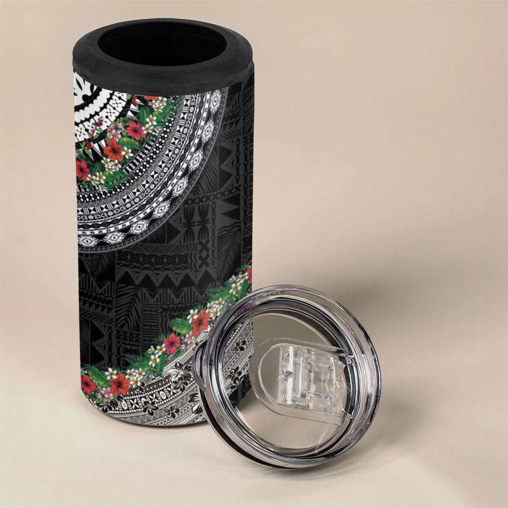 Fiji Hibiscus 4 in 1 Can Cooler Tumbler Tapa Masi Motifs with Tropical Plants LT03 - Polynesian Pride