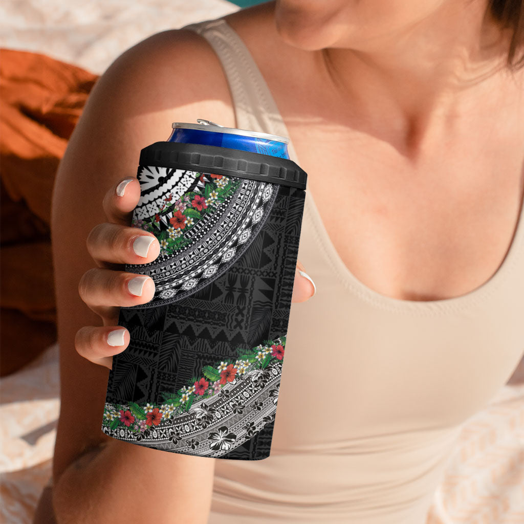 Fiji Hibiscus 4 in 1 Can Cooler Tumbler Tapa Masi Motifs with Tropical Plants LT03 - Polynesian Pride