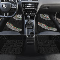 Fiji Hibiscus Car Mats Tapa Masi Motifs with Tropical Plants LT03 Set 4pcs Black - Polynesian Pride