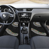 Fiji Hibiscus Car Mats Tapa Masi Motifs with Tropical Plants LT03 Set 2pcs - Front Black - Polynesian Pride