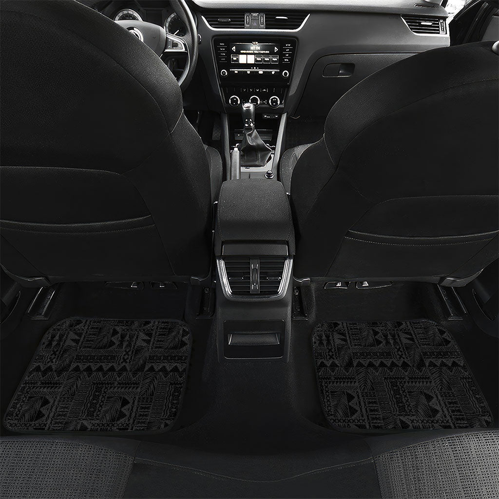Fiji Hibiscus Car Mats Tapa Masi Motifs with Tropical Plants LT03 Set 2pcs - Back Black - Polynesian Pride